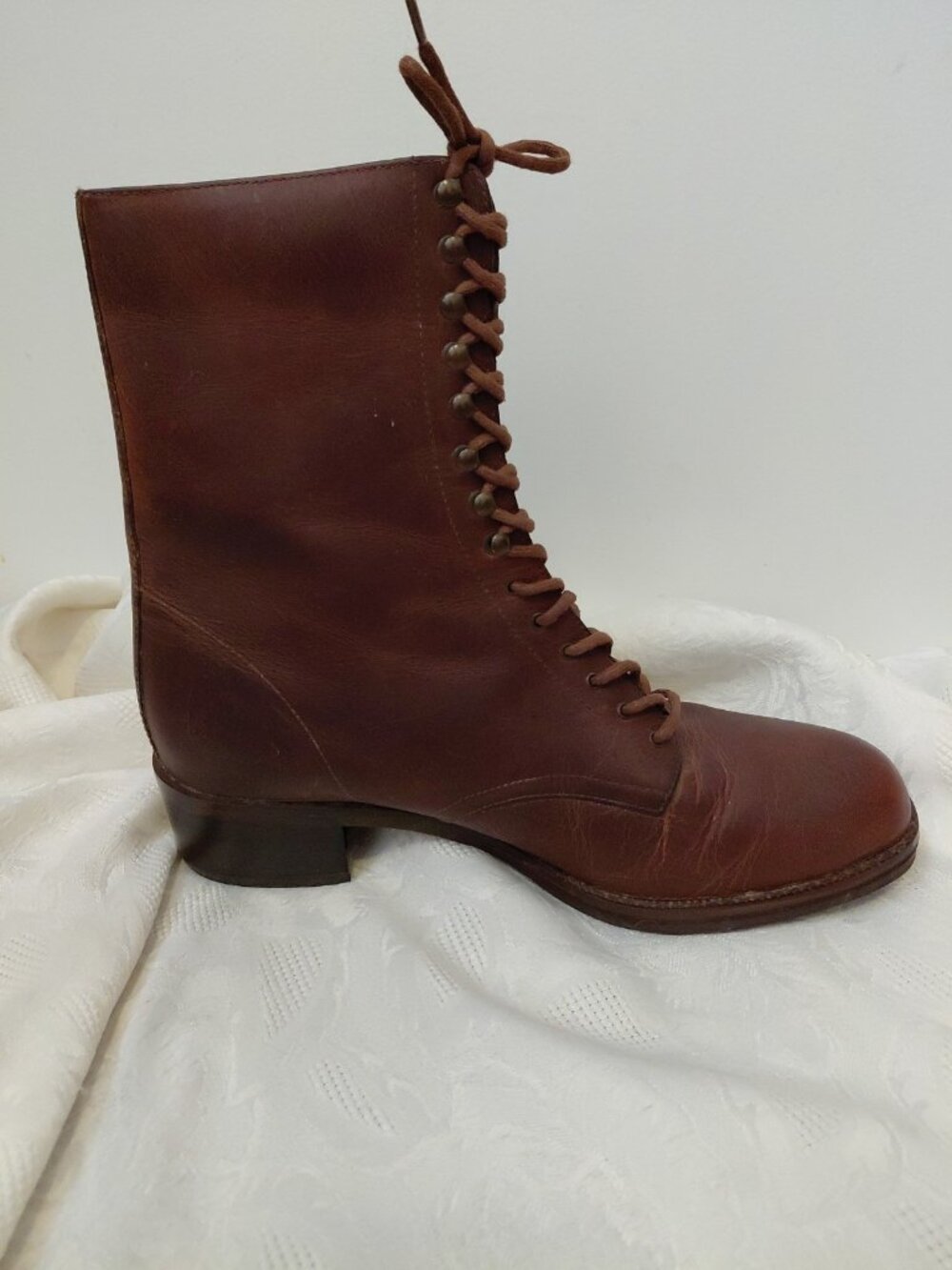 Vintage Nine West Brown Leather Lace Up Boots Edwardian Cottagecore 10 - Picture 4 of 11
